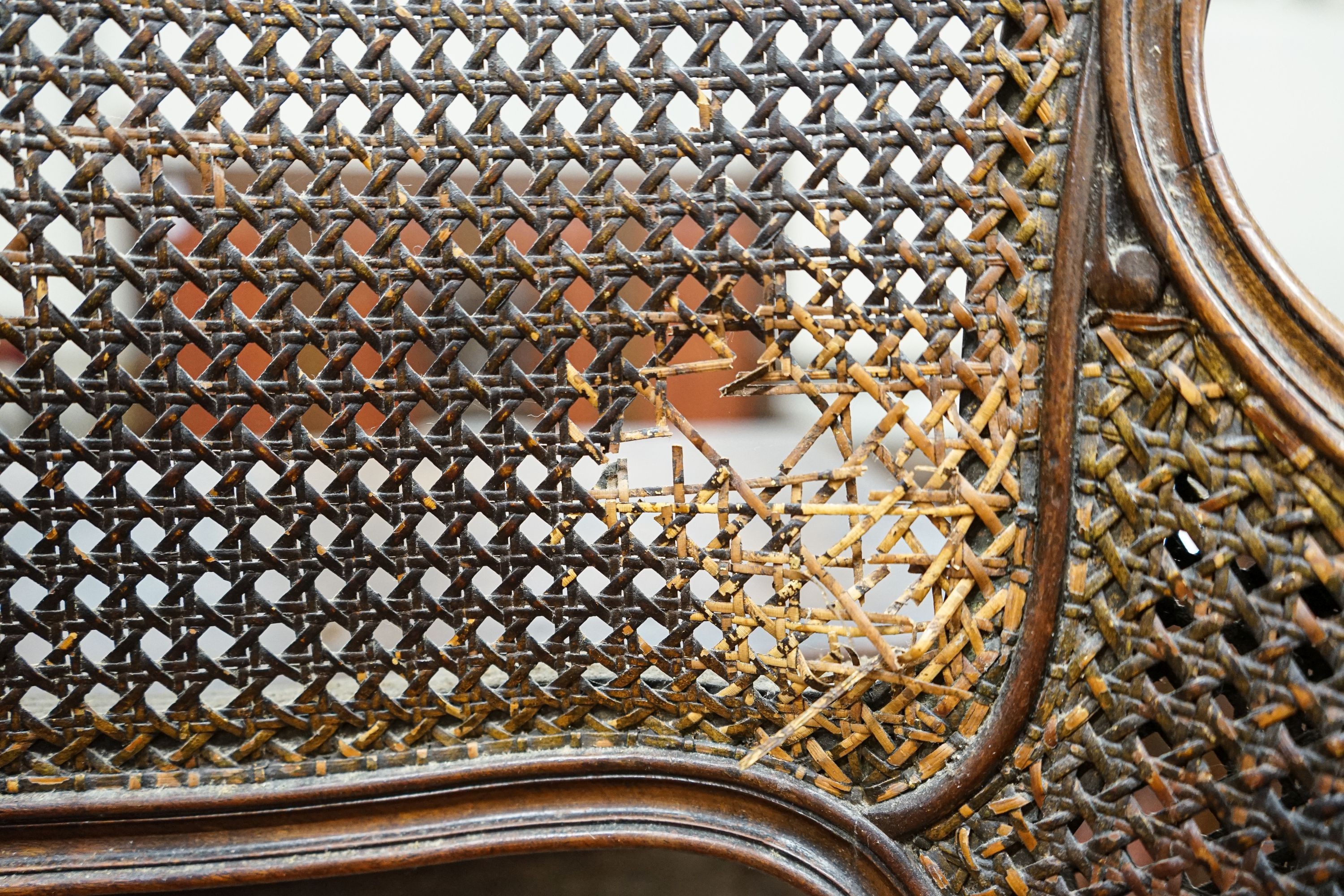 A 19th century French carved and caned walnut salon chair, width 52cm, depth 46cm, height 87cm